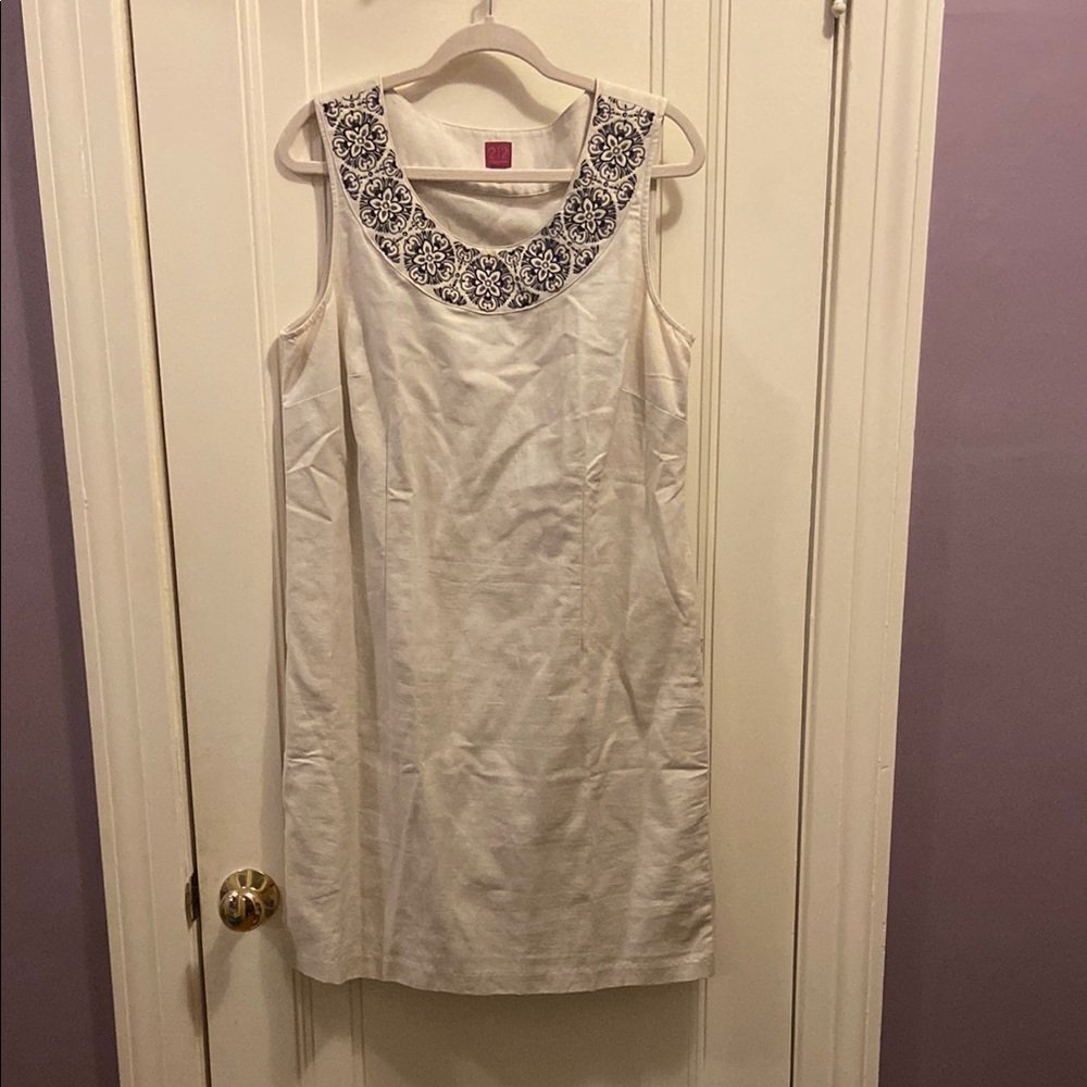 Cream Embroidery Embellished Mini Dress Sleeveless